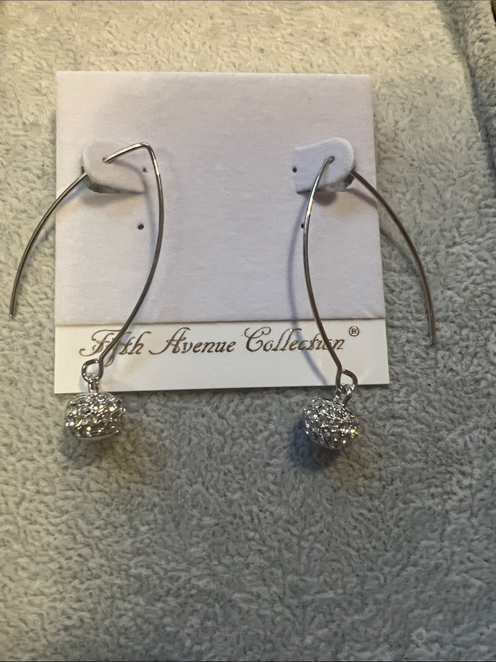 Silver Dangle Hoop Earrings with Crystal Ball